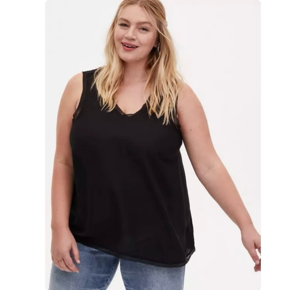 Torrid Georgette Raw Edge Tank in Deep Black size Large (12) V-neck Chiffon Trim